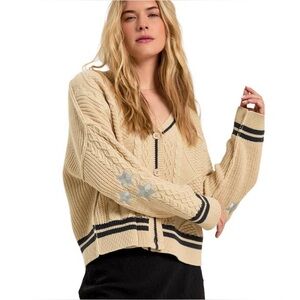 Altar'd State Folklore Inspired Cardigan Cream Star Elbow Patches Size Large